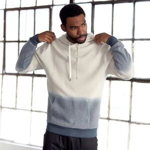 Feat Men’s BlanketBlend Hoodie Dip Dyed Blue & Cream With Added Patch Size S EUC